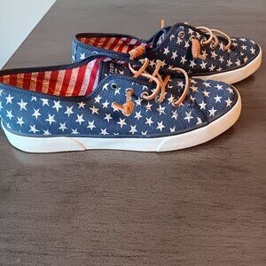 Sperry Top-Sider Shoes Women 8.5 Red White Blue Star Flag 4th July Sneaker